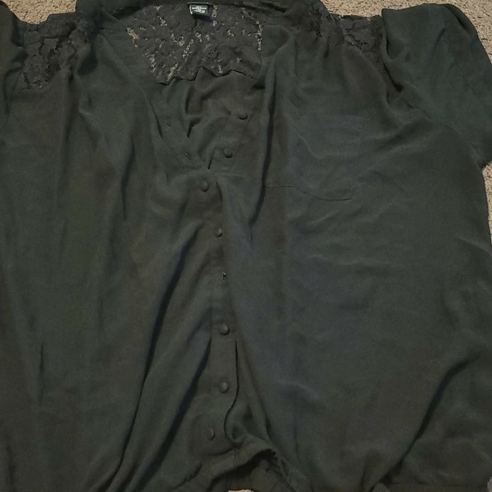 Torrid Black Button-Up Blouse with Lace